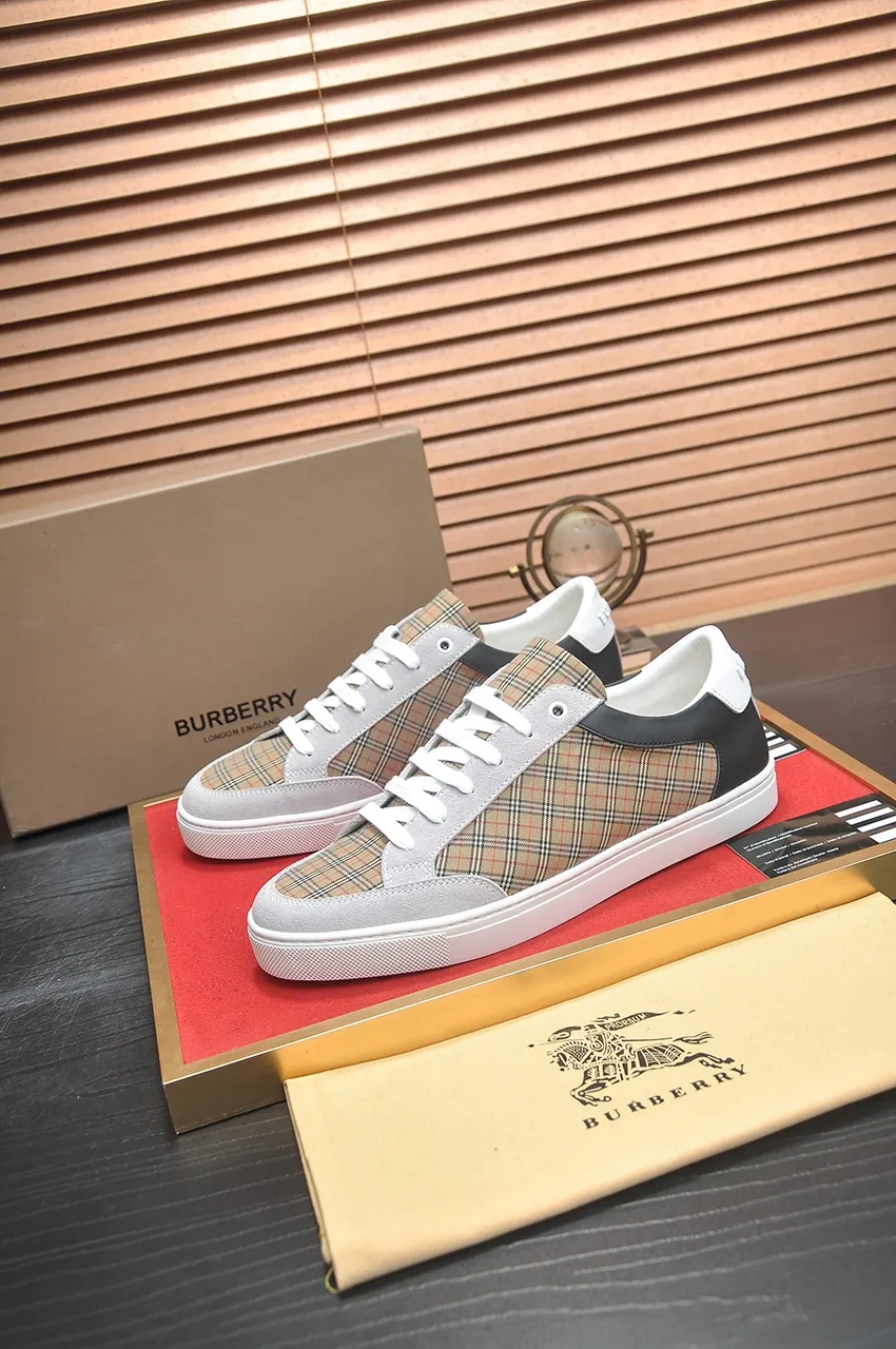 Men's shoes💰480💶[Burberry] (cowhide lining) classic low-top sneakers｜Imported cowhide with classic plaid fabric｜Cow leather lining｜Original outsole｜Fine workmanship and comfortable to wear Size: 38-44 (customized at 45)